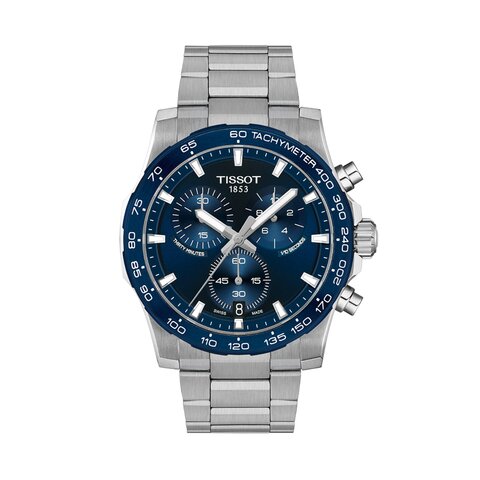 montre Tissot avec un boîtier en acier, un cadran bleu et un diamètre de 42 mm
