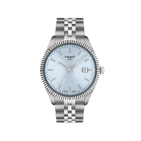 montre Tissot avec un boîtier en acier, un cadran bleu et un diamètre de 40 mm