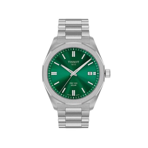 montre Tissot avec un boîtier en acier, un cadran vert et un diamètre de 39 mm