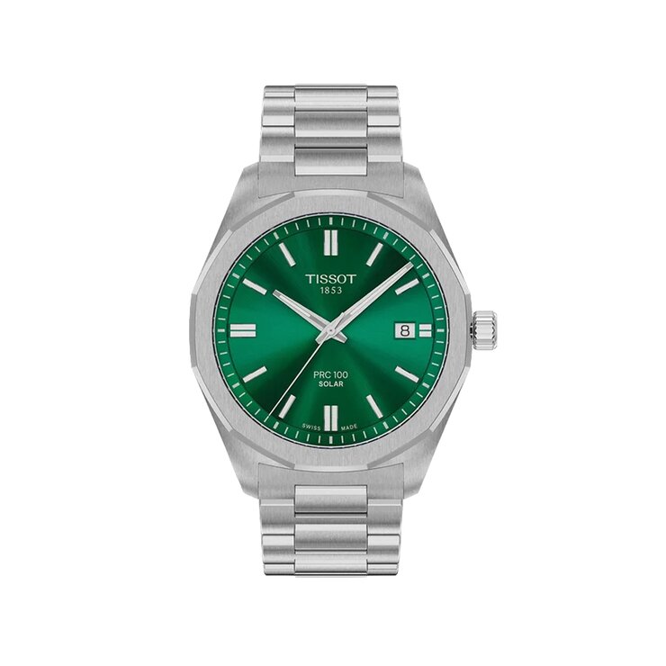 montre Tissot avec un boîtier en acier, un cadran vert et un diamètre de 39 mm