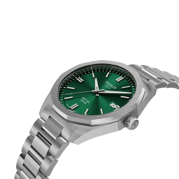 montre Tissot avec un boîtier en acier, un cadran vert et un diamètre de 39 mm