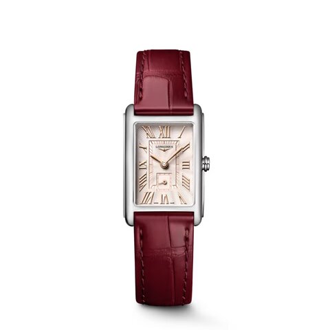 Longines horloge met een kast in staal, met een wijzerplaat in het beige en een diameter van 20.8 x 32 mm