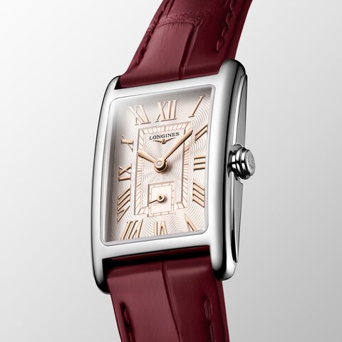 Longines horloge met een kast in staal, met een wijzerplaat in het beige en een diameter van 20.8 x 32 mm