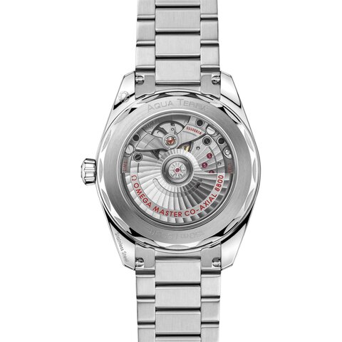 Omega horloge met een kast in staal, met een wijzerplaat in het groen en een diameter van 38 mm