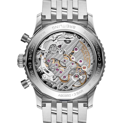 Breitling horloge met een kast in staal, met een wijzerplaat in het blauw en een diameter van 41 mm
