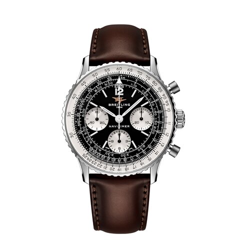 Breitling horloge met een kast in staal, met een wijzerplaat in het zwart en een diameter van 41 mm