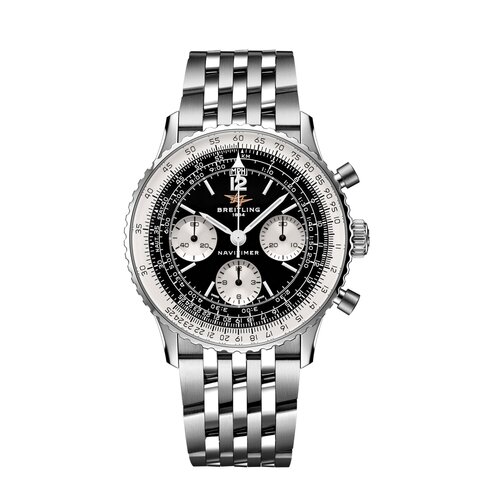 Breitling horloge met een kast in staal, met een wijzerplaat in het zwart en een diameter van 41 mm