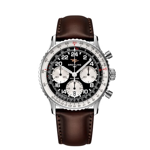 Breitling horloge met een kast in staal, met een wijzerplaat in het zwart en een diameter van 41 mm
