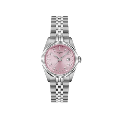 Tissot horloge met een kast in staal, met een wijzerplaat in het roze en een diameter van 30 mm