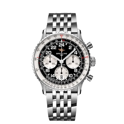 Breitling horloge met een kast in staal, met een wijzerplaat in het zwart en een diameter van 41 mm