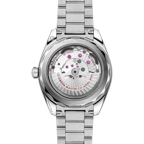 Omega horloge met een kast in staal, met een wijzerplaat in het blauw en een diameter van 41 mm